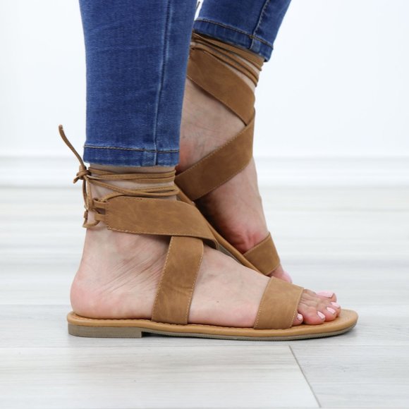 Gray Gladiator Laced-Up Bootie Style Flat Sandals - Picture 4 of 10